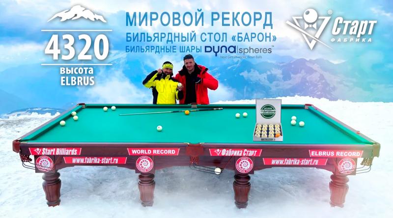 Мировой рекорд. Бильярдный стол Фабрики «Старт» покорил Эльбрус!